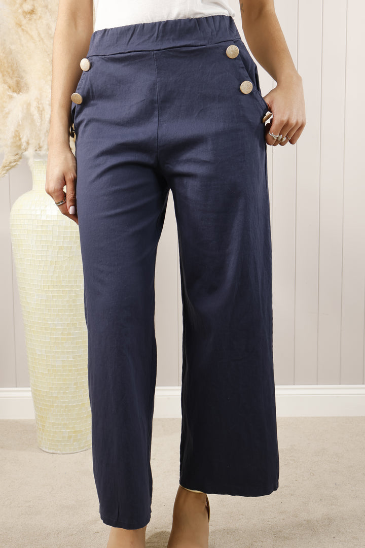 Alba Button Trousers Navy