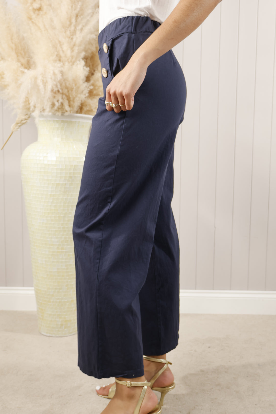 Alba Button Trousers Navy