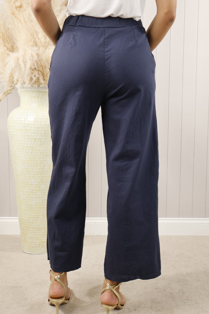 Alba Button Trousers Navy