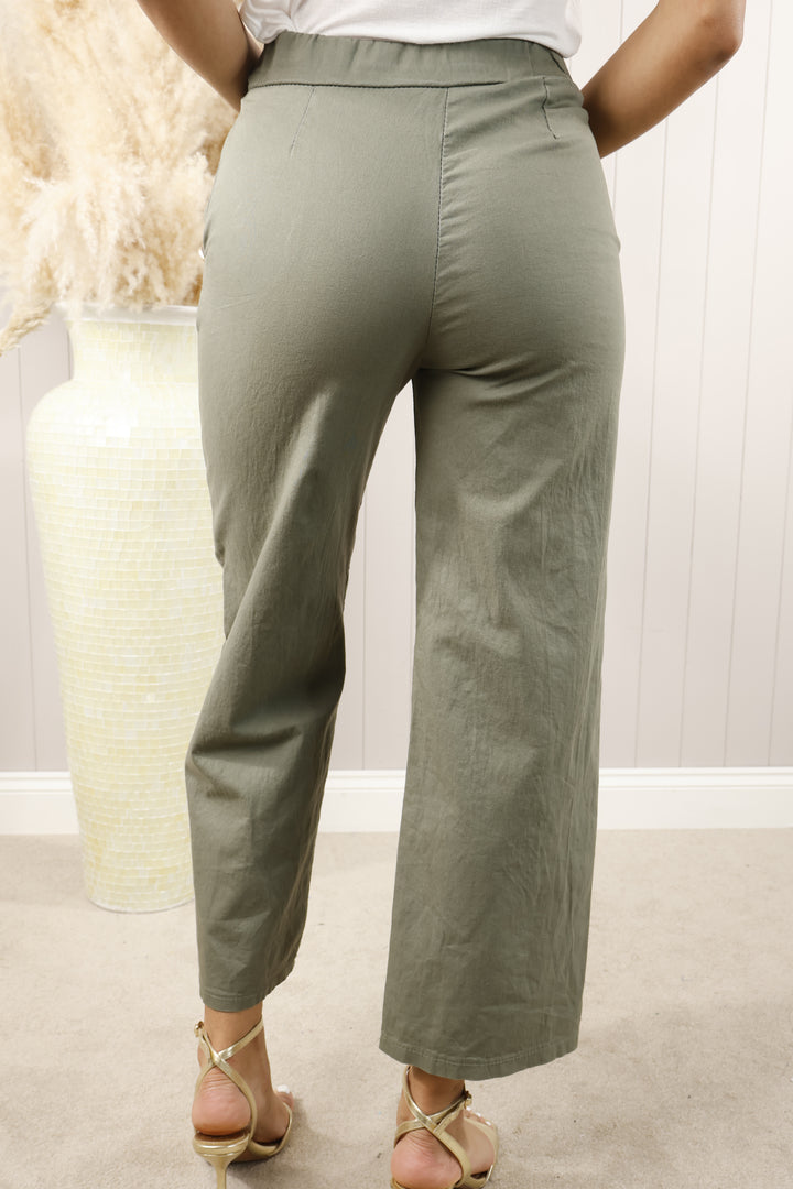 Alba Button Trousers Khaki