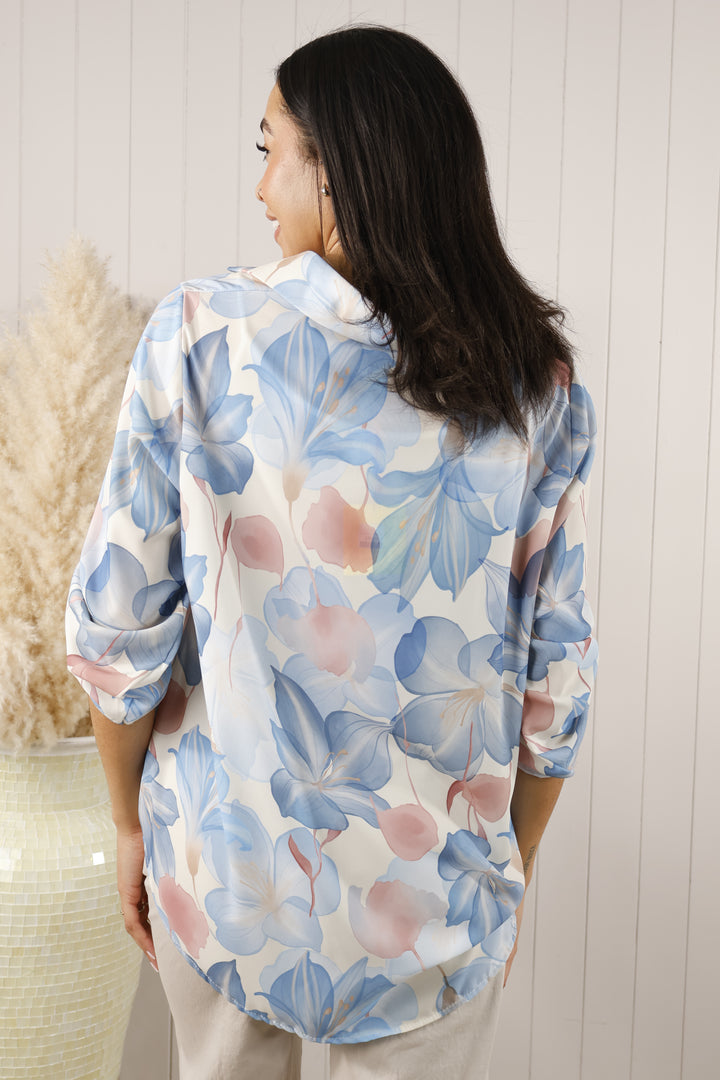 Zinnia Floral Blouse Blue