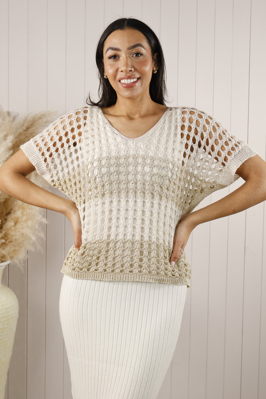 May Lurex crochet top Beige