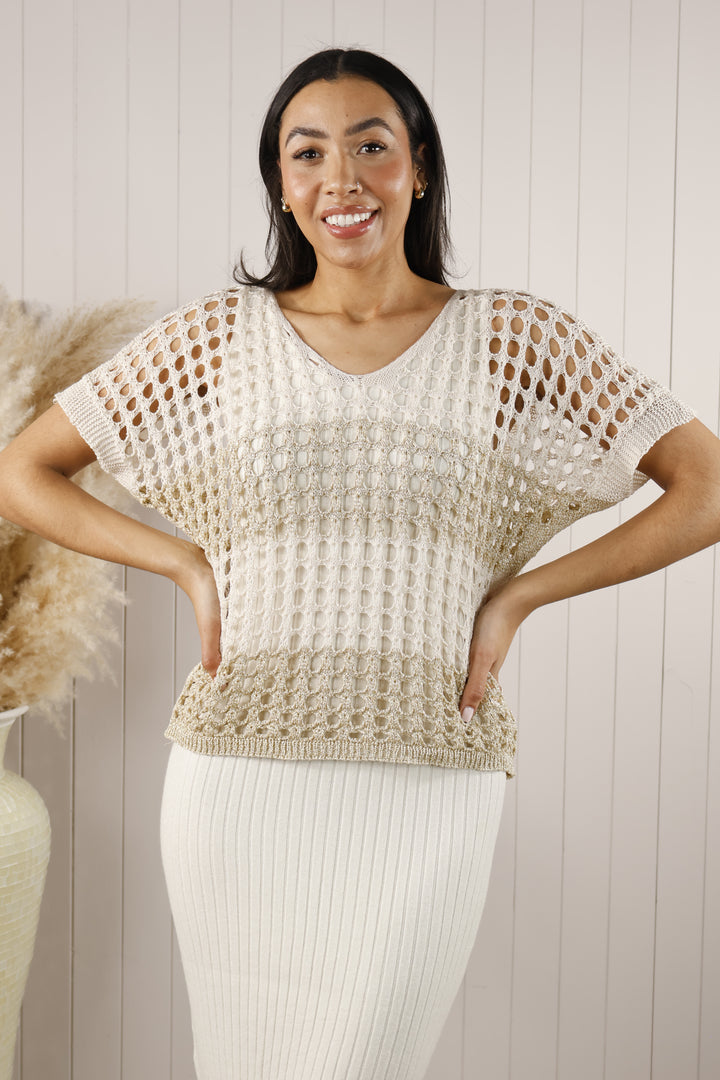 May Lurex crochet top Beige