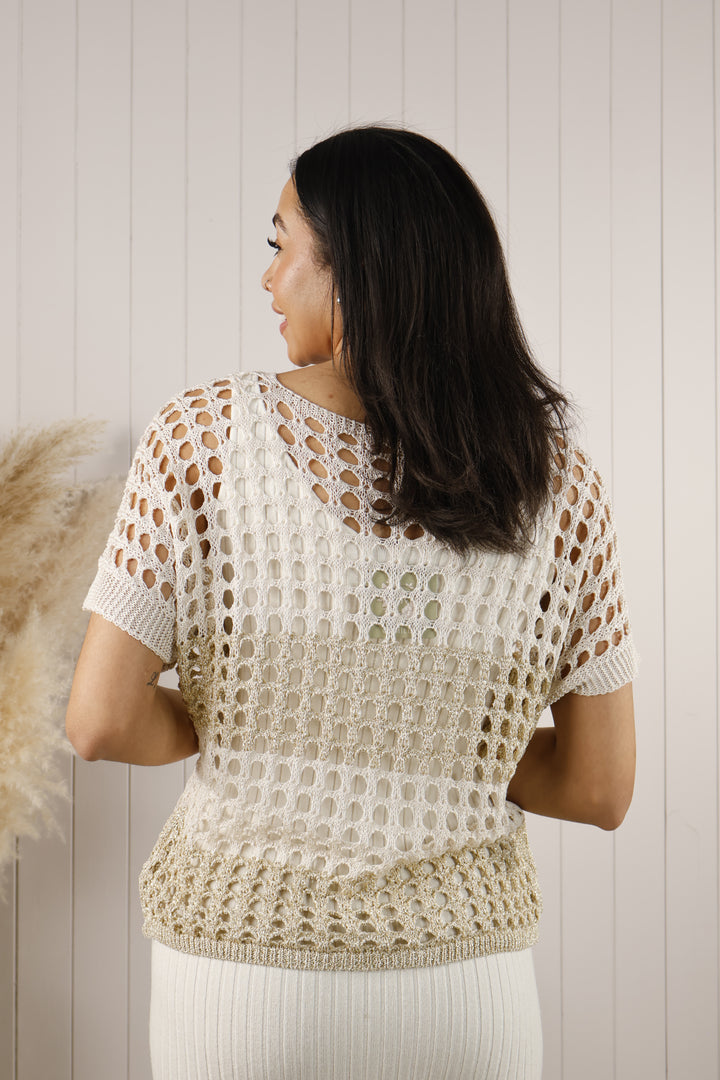 May Lurex crochet top Beige