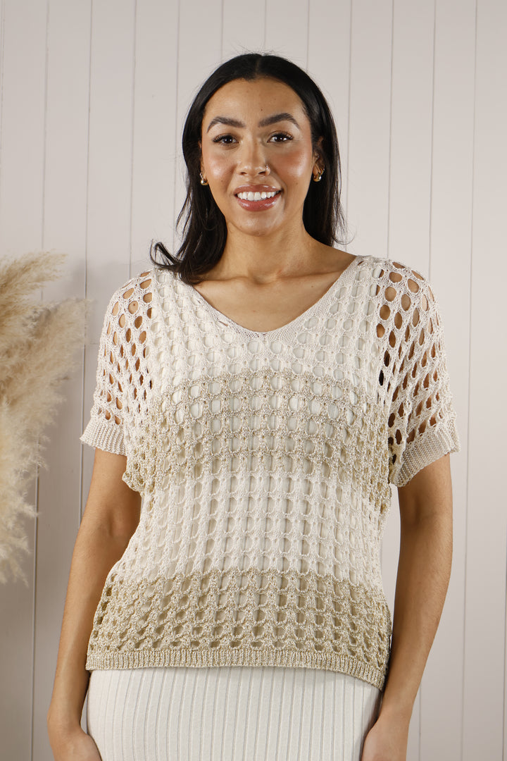 May Lurex crochet top Beige