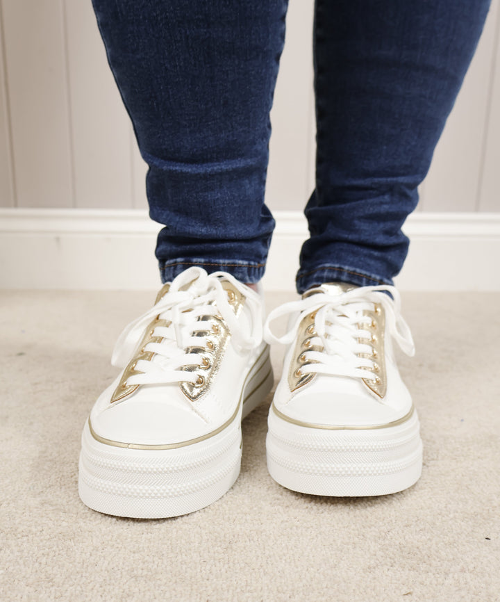 Vivica Platform Trainers White /Gold