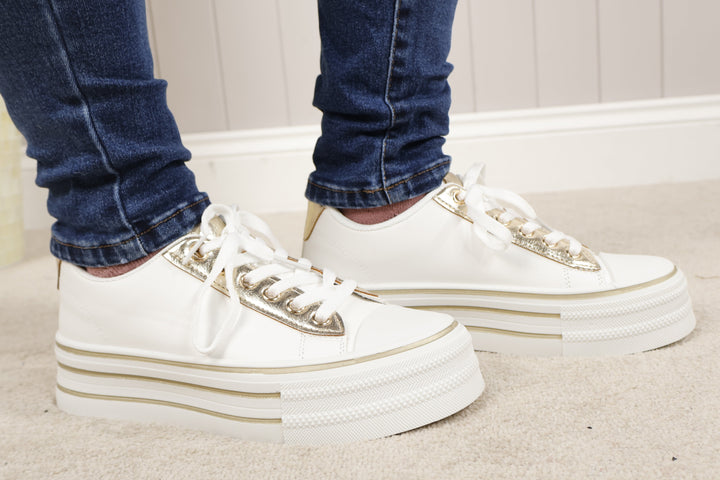 Vivica Platform Trainers White /Gold