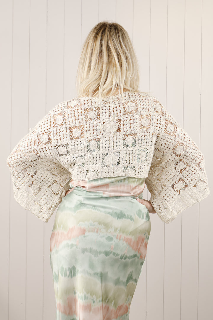 Elspeth Crochet Tie shrug Beige