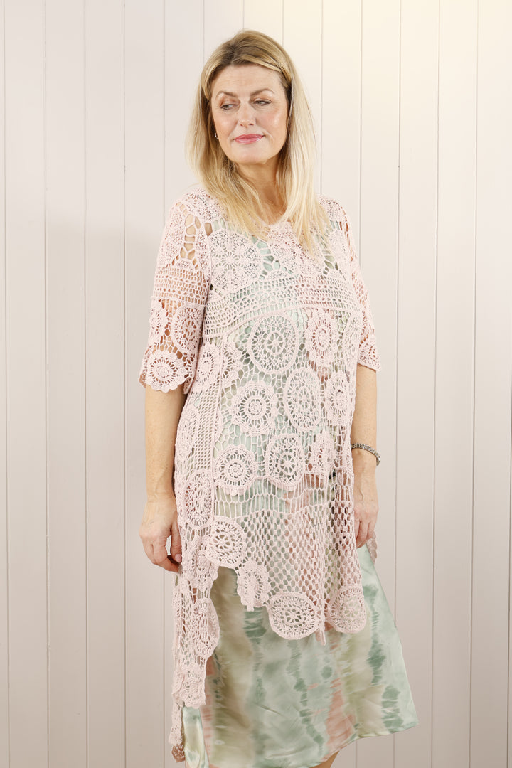 Thea Open Knit Tunic Dusky Pink