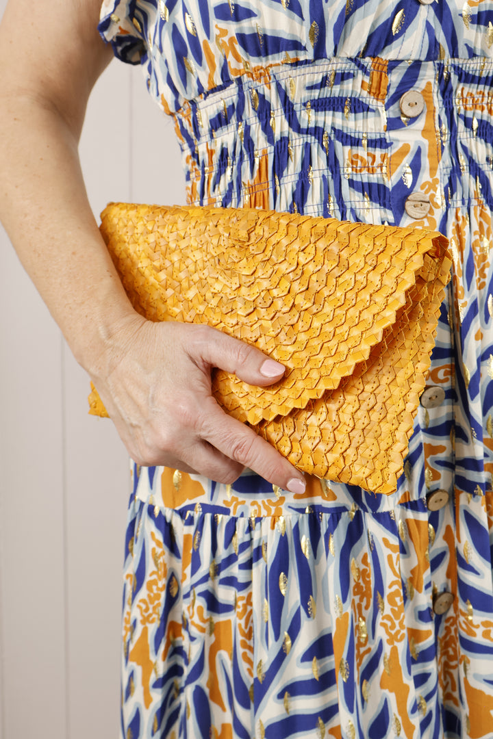 Shay Straw Clutch Bag Orange