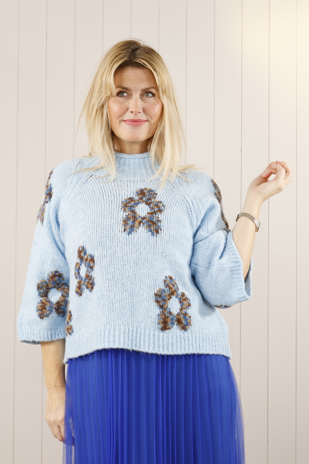 Angie Flower Jumper Light blue