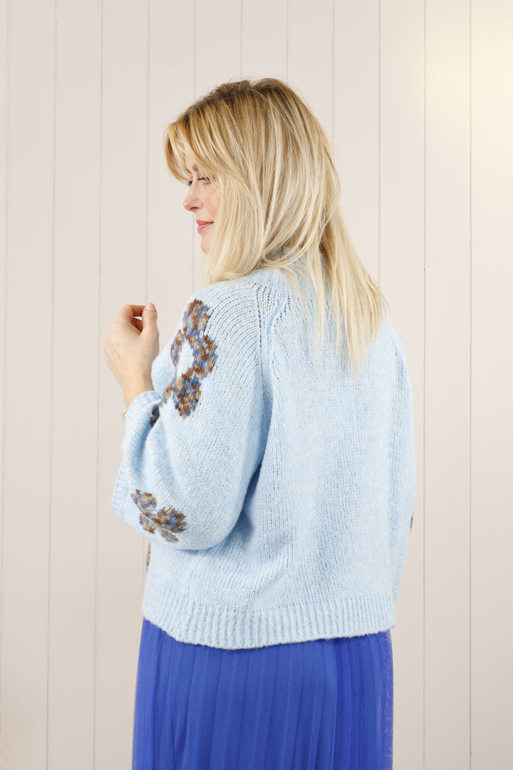 Angie Flower Jumper Light blue