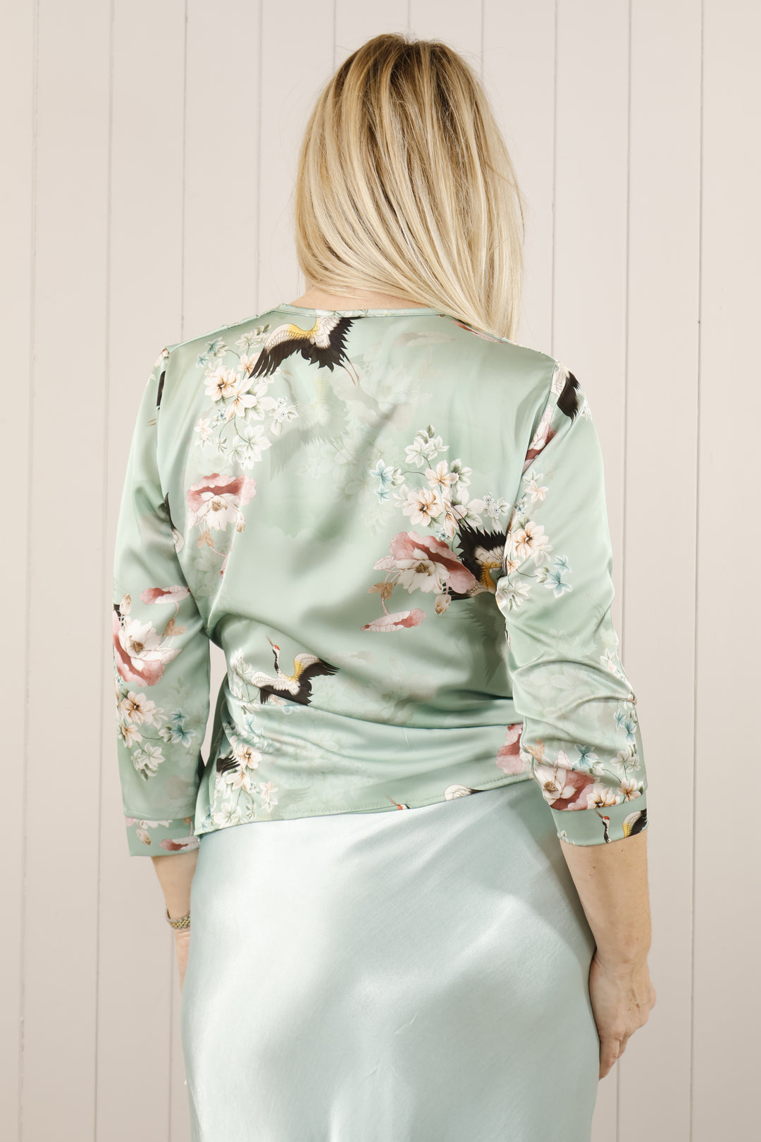 Wrap blouse Bird print Aqua