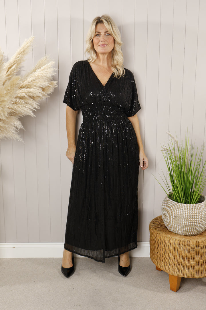 Maxi Dress Shirred Waist Black