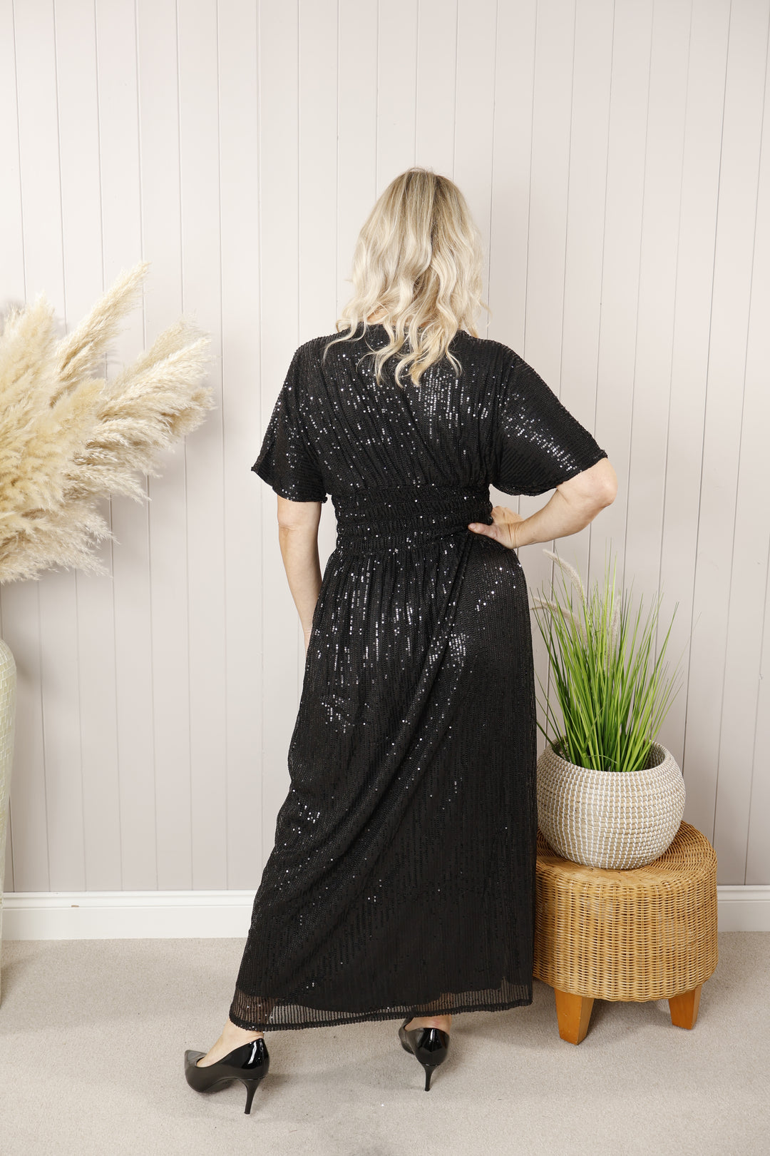 Maxi Dress Shirred Waist Black