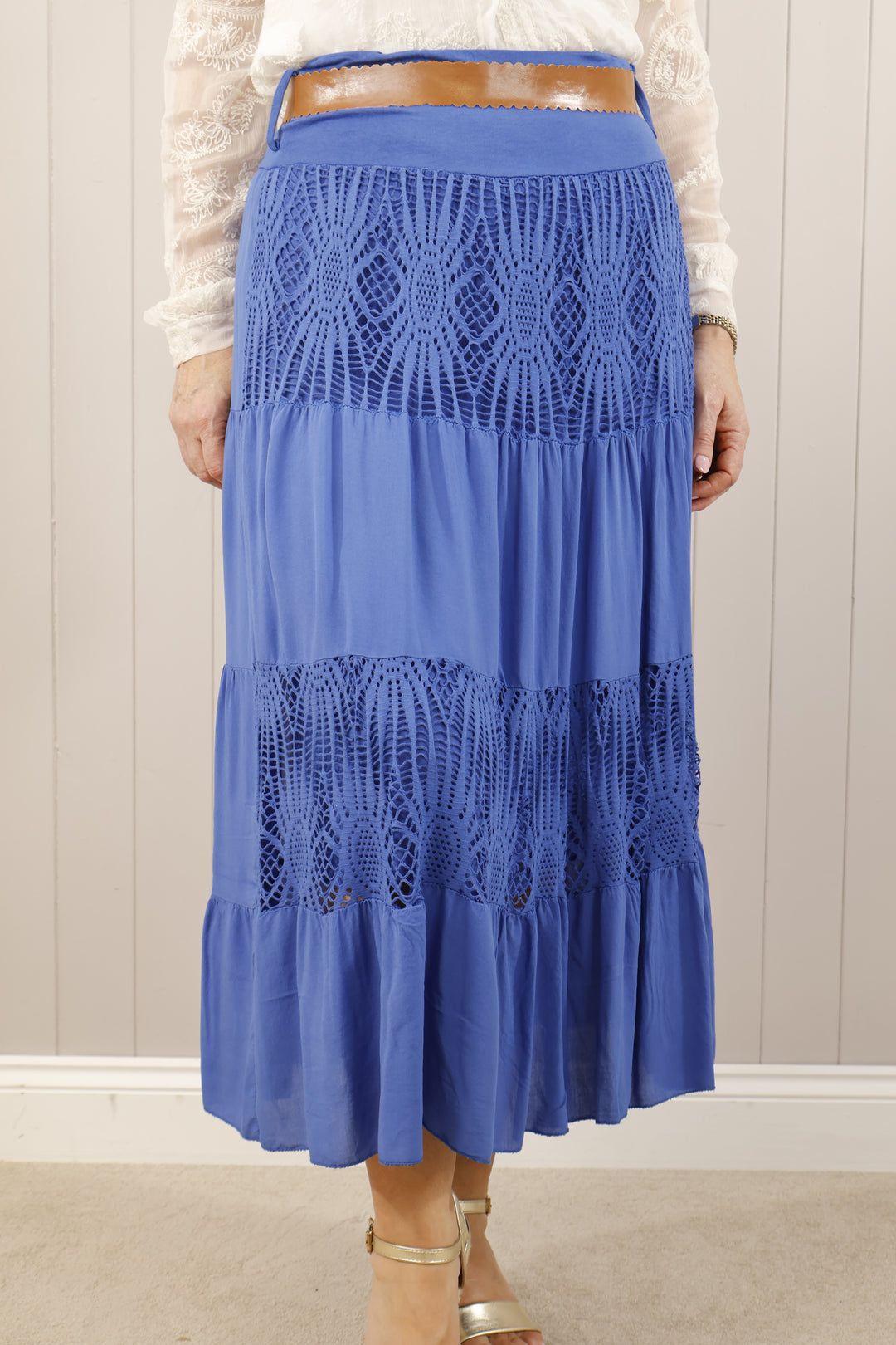 Crochet Panel Gypsy skirt Royal Blue