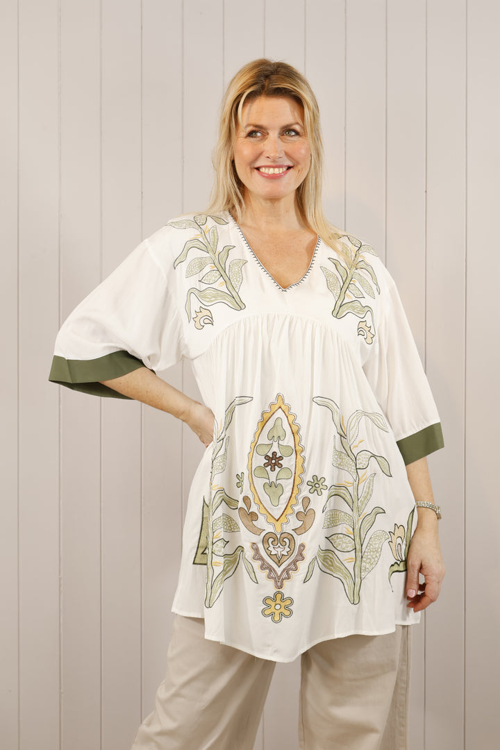 Xena Embroidered Tunic Cream