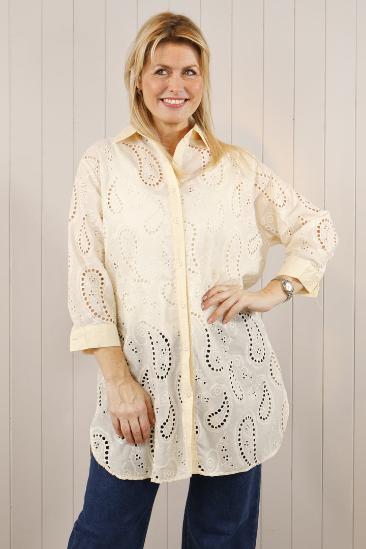 Sybyl Long sleeve Lace blouse  Dark Cream