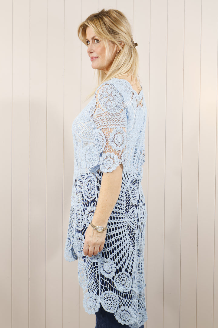 Thea Open Knit Tunic Light Blue