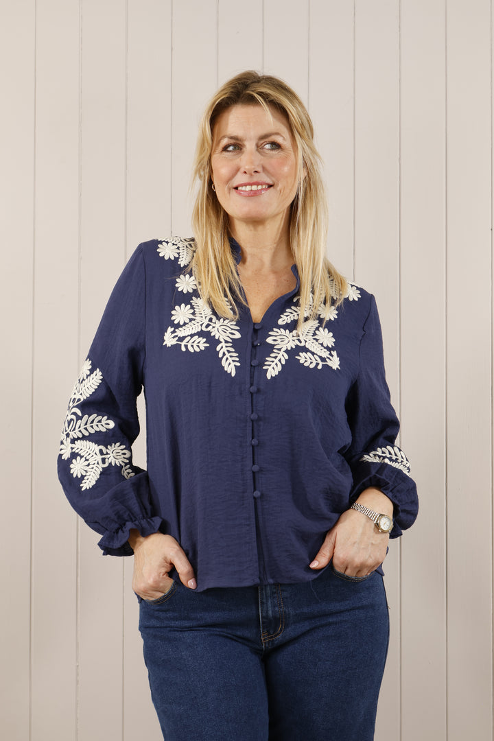 Tulip Embroidered shirt Navy