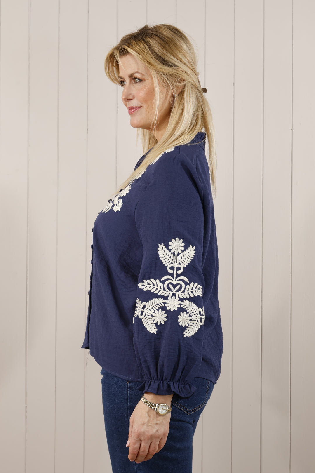 Tulip Embroidered shirt Navy