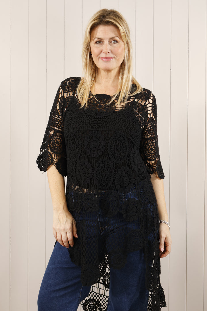 Thea Open Knit Tunic Black