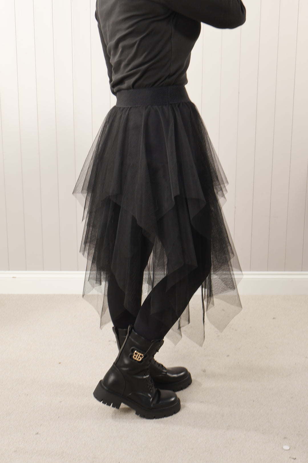 Short Layered Tulle Skirt Black