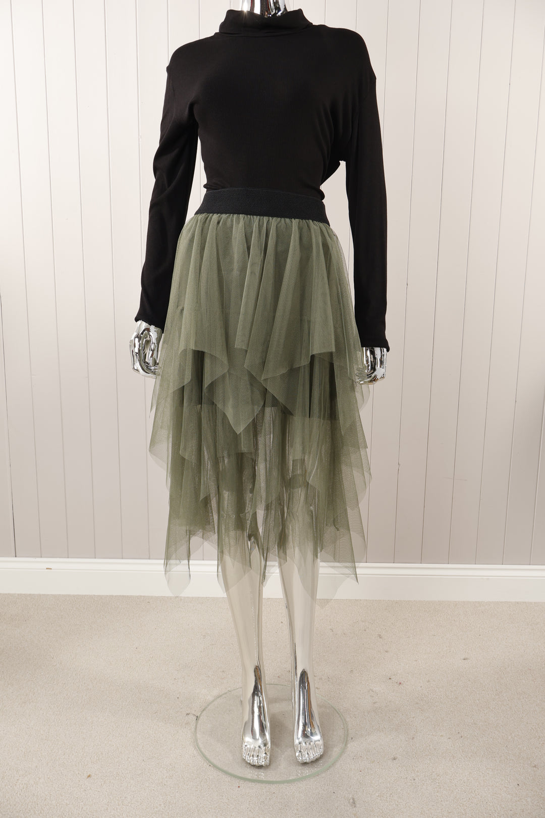 Short Layered Tulle Skirt Khaki