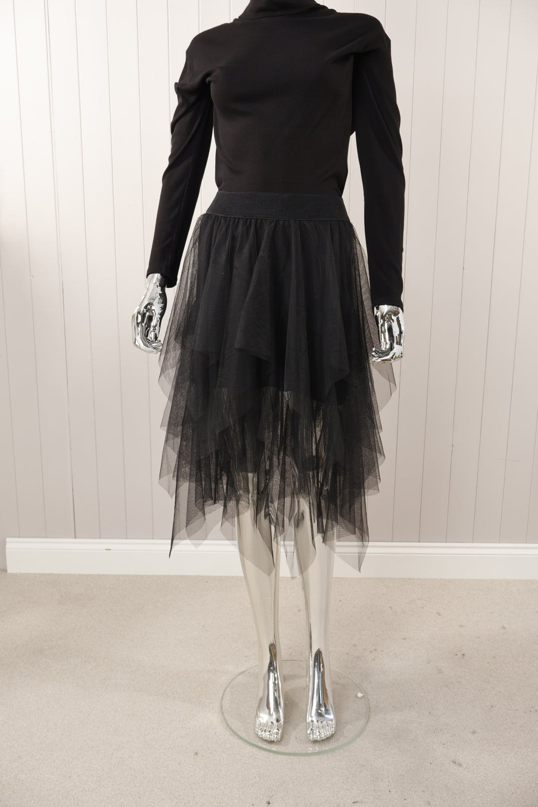 Short Layered Tulle Skirt Black