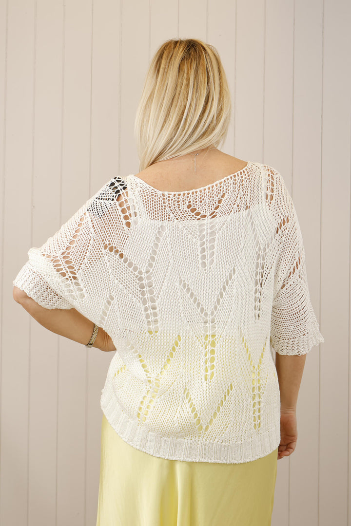 Neoma Open Knit Top White