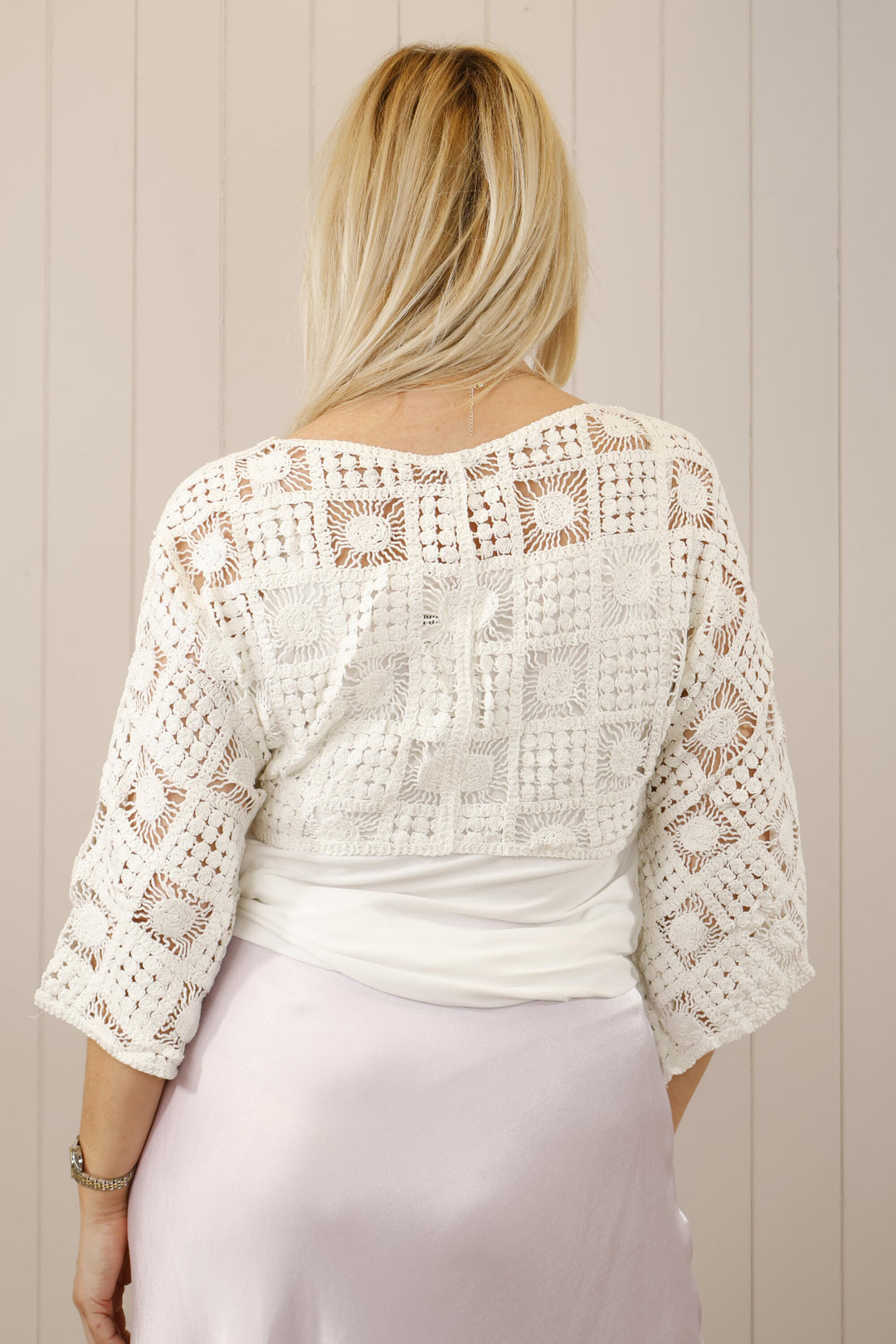 Elspeth Crochet Tie shrug White