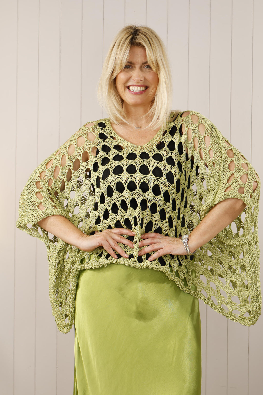 Cosima Open Knit Top Lime