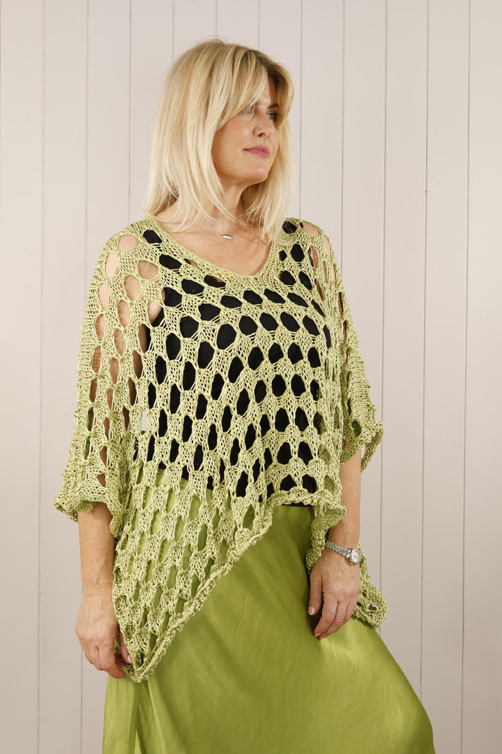 Cosima Open Knit Top Lime