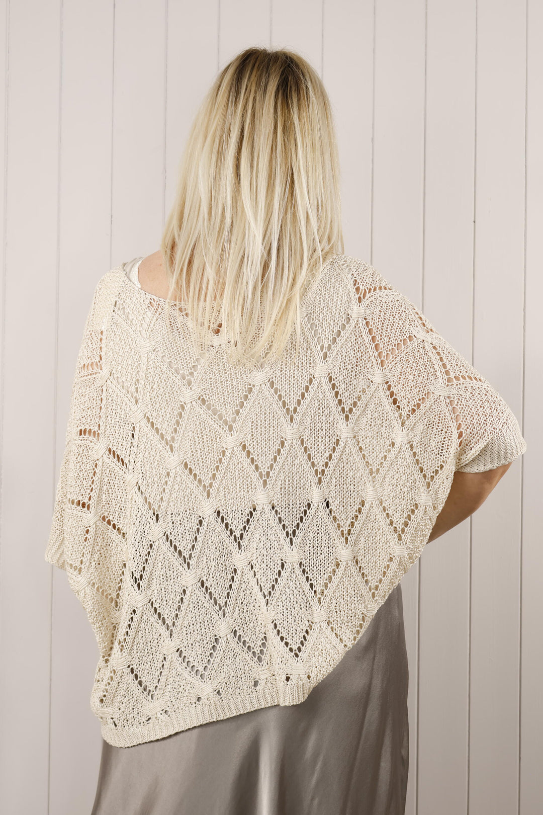 Sally Open Knit V Neck Beige