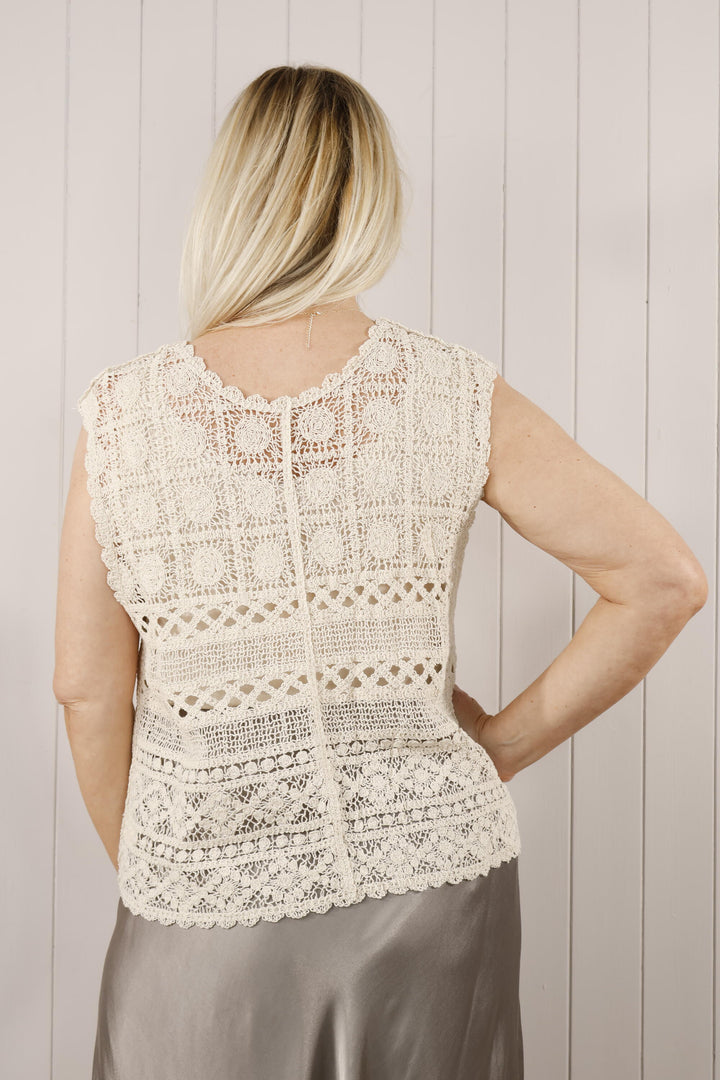 Nixie Crochet Layering Top Beige