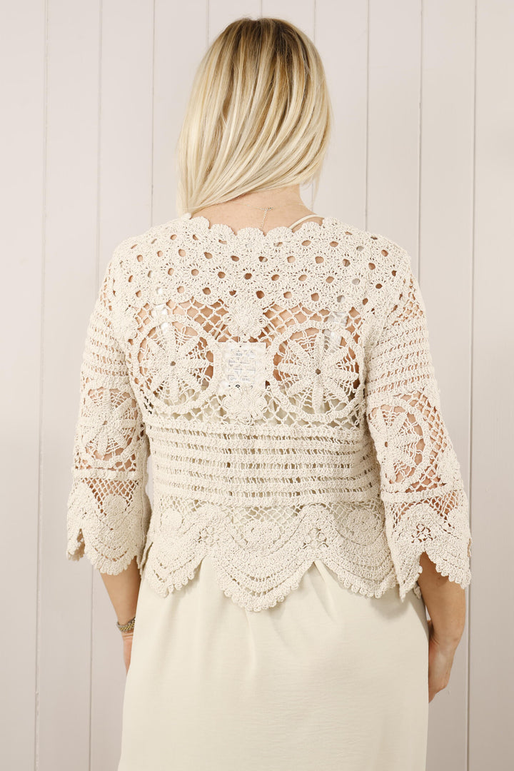 Carla Crochet Cardigan Beige