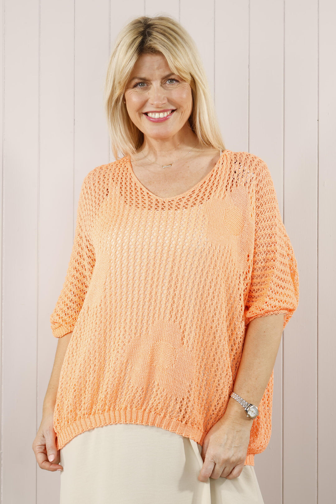 Ovi V neck open knit Orange