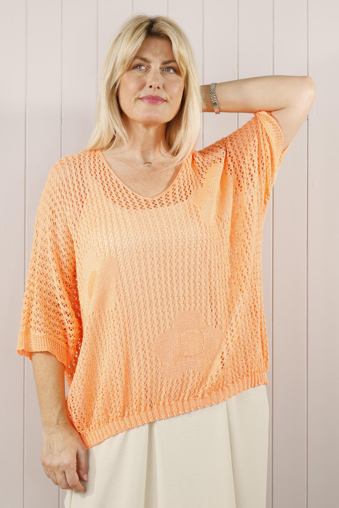 Ovi V neck open knit Orange