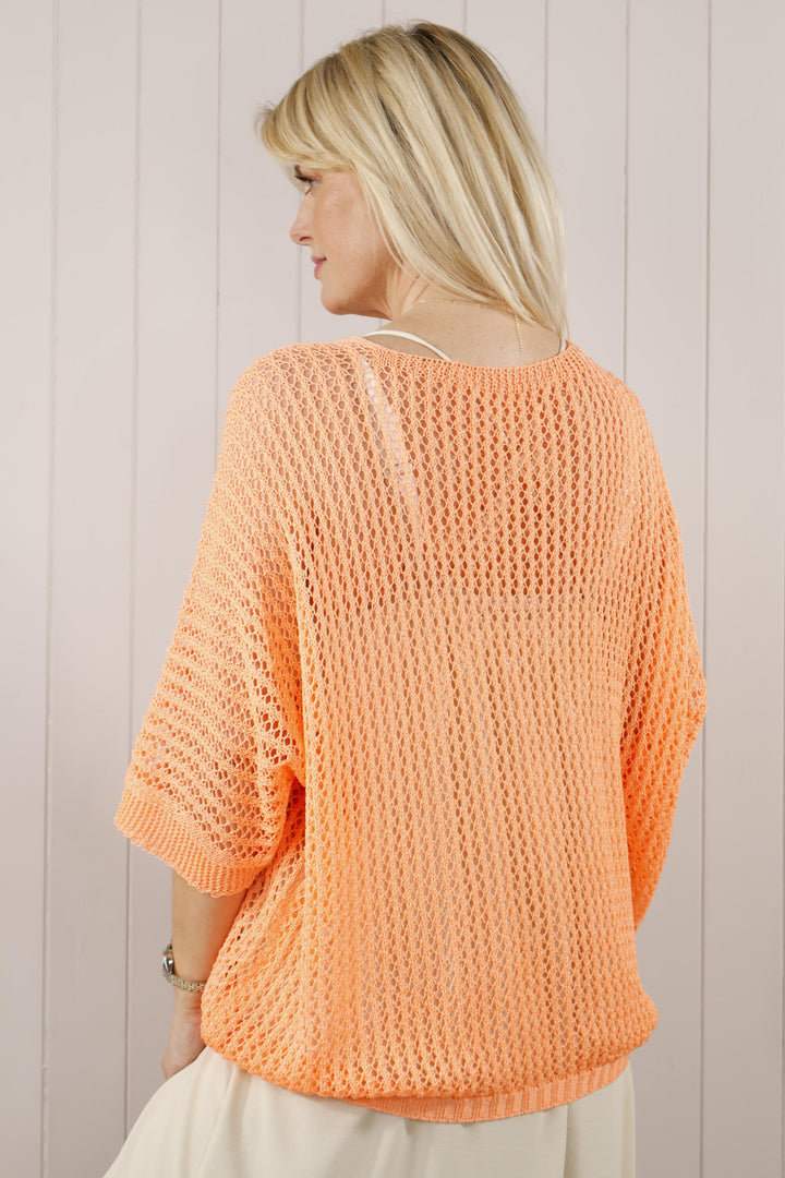 Ovi V neck open knit Orange