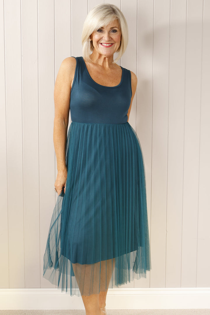 Tulle pleated dress Teal