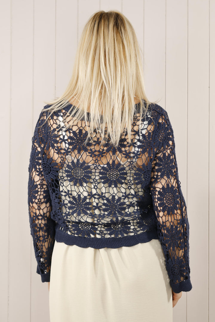 Nyra Sunflower Cardigan  Navy