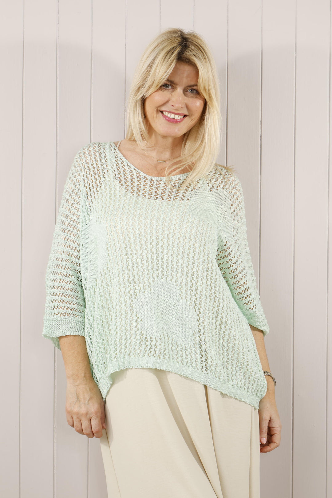 Ovi V neck open knit Mint