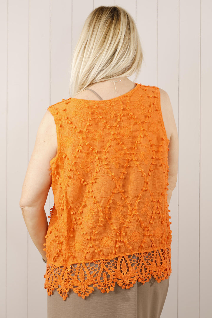 Cloe Crochet Edge Sleeveless Top Orange