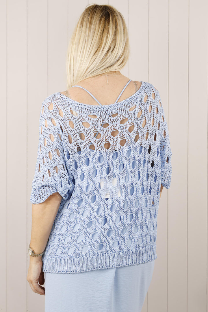 Betty Open knit top Blue