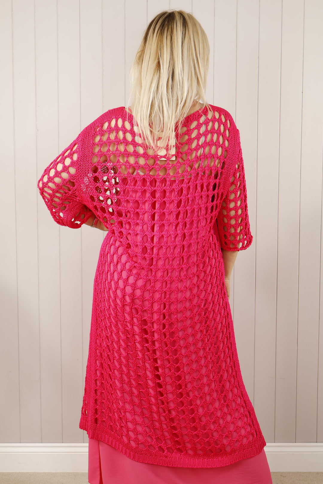 Ovidia  Cotton Open front crochet top Fuchsia