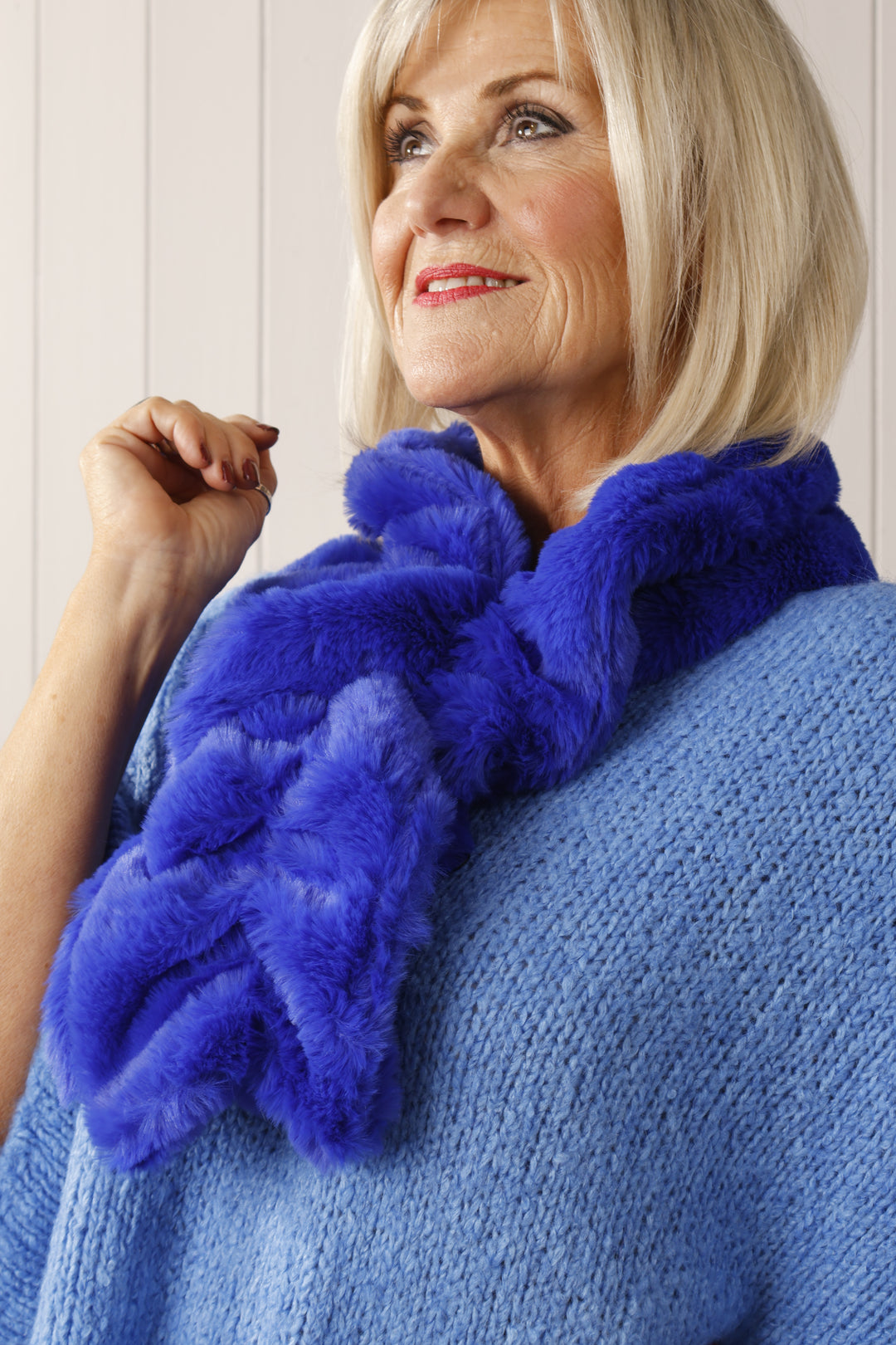 Orana Faux Fur Scarf  Royal Blue