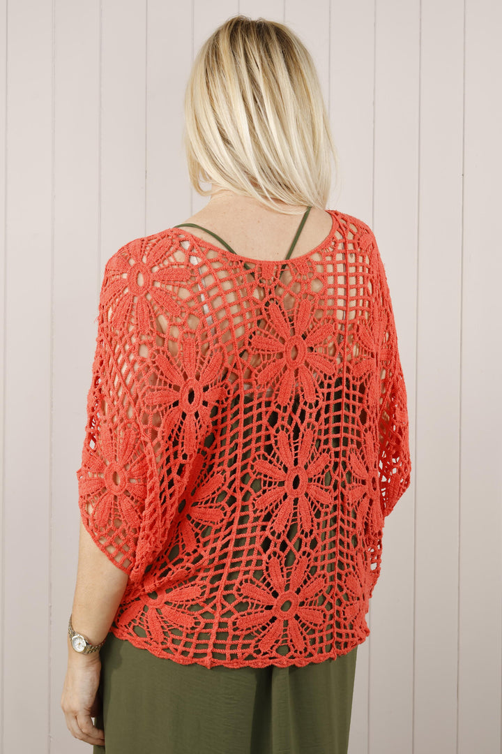 Esther Crochet Top Coral