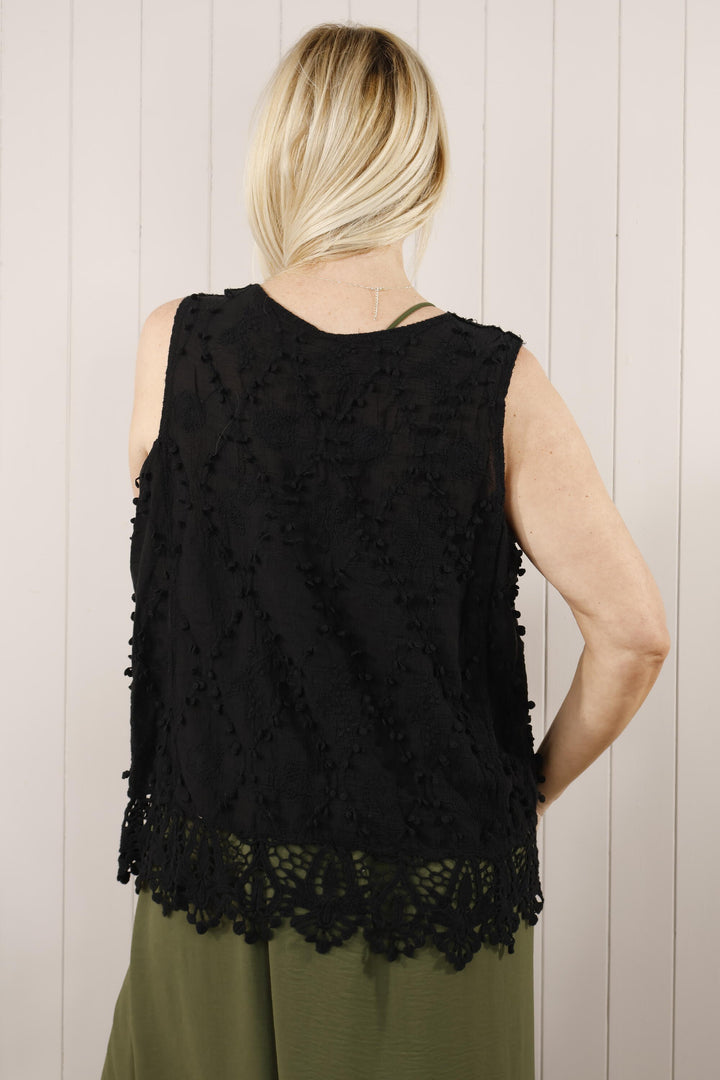 Cloe Crochet Edge Sleeveless Top Black