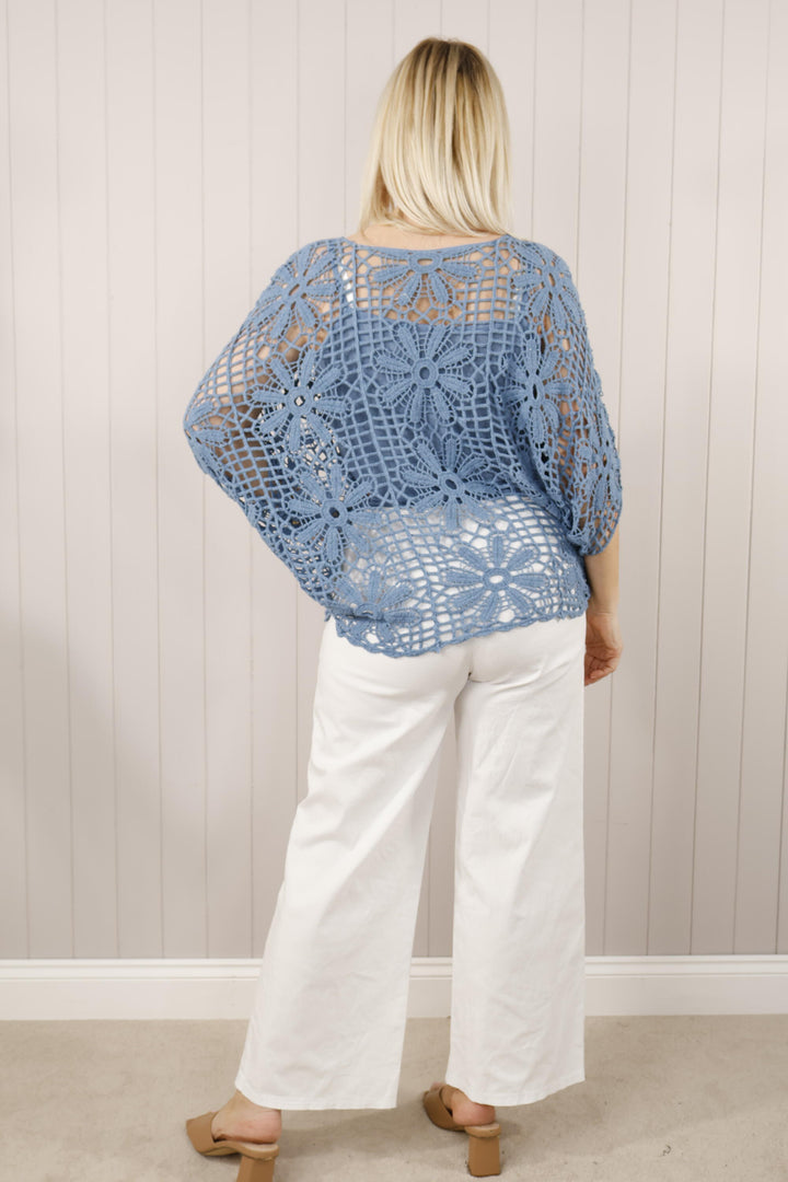 Esther Crochet Top Blue