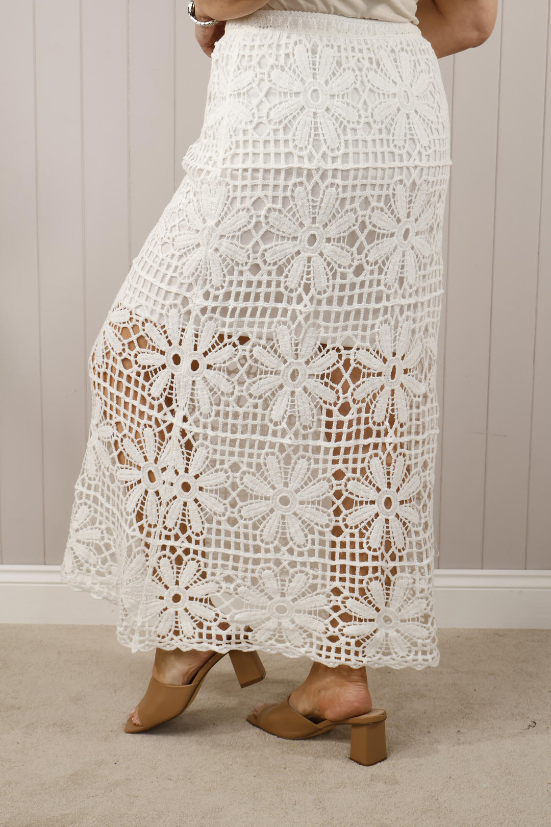 Ottilia Crochet maxi skirt White